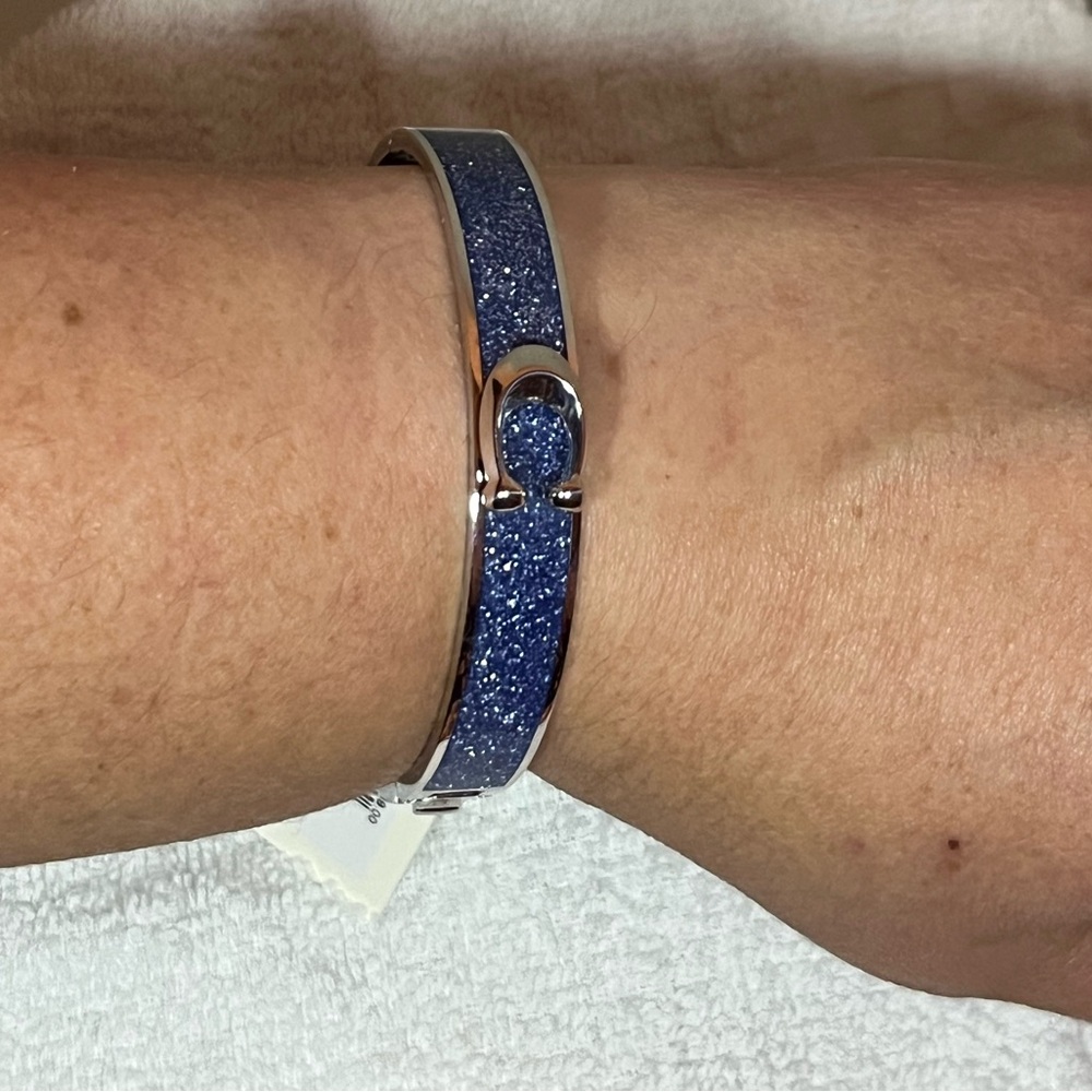 COACH 💕NWT Royal Blue Glitter Bracelet With Iconic “C”. Hinged For Easy Wear OBO - Picture 11 of 11